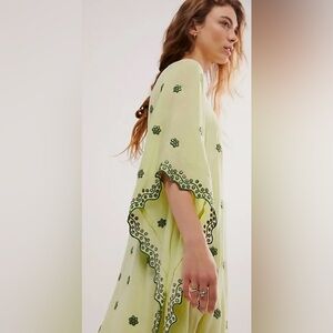 Free People Vaali Embroidered Boho Sequin Kaftan Dress Green  NWT One Size